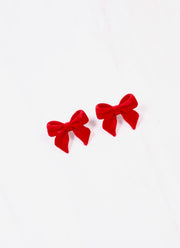 Angelina Velvet Bow Earring Red