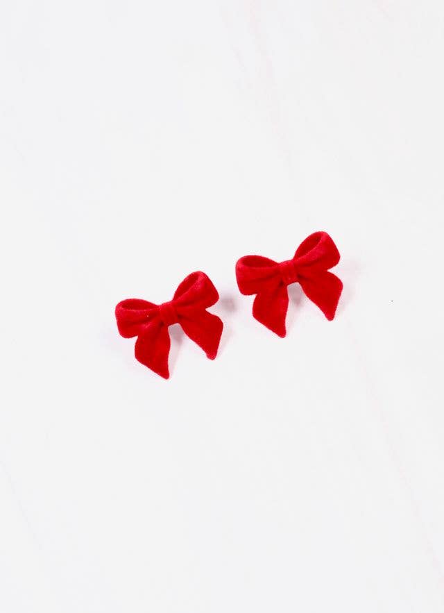 Angelina Velvet Bow Earring Red