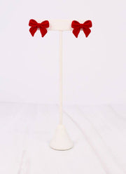Angelina Velvet Bow Earring Red