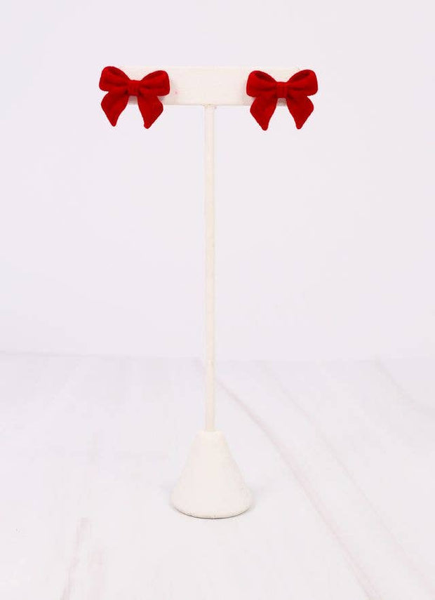 Angelina Velvet Bow Earring Red